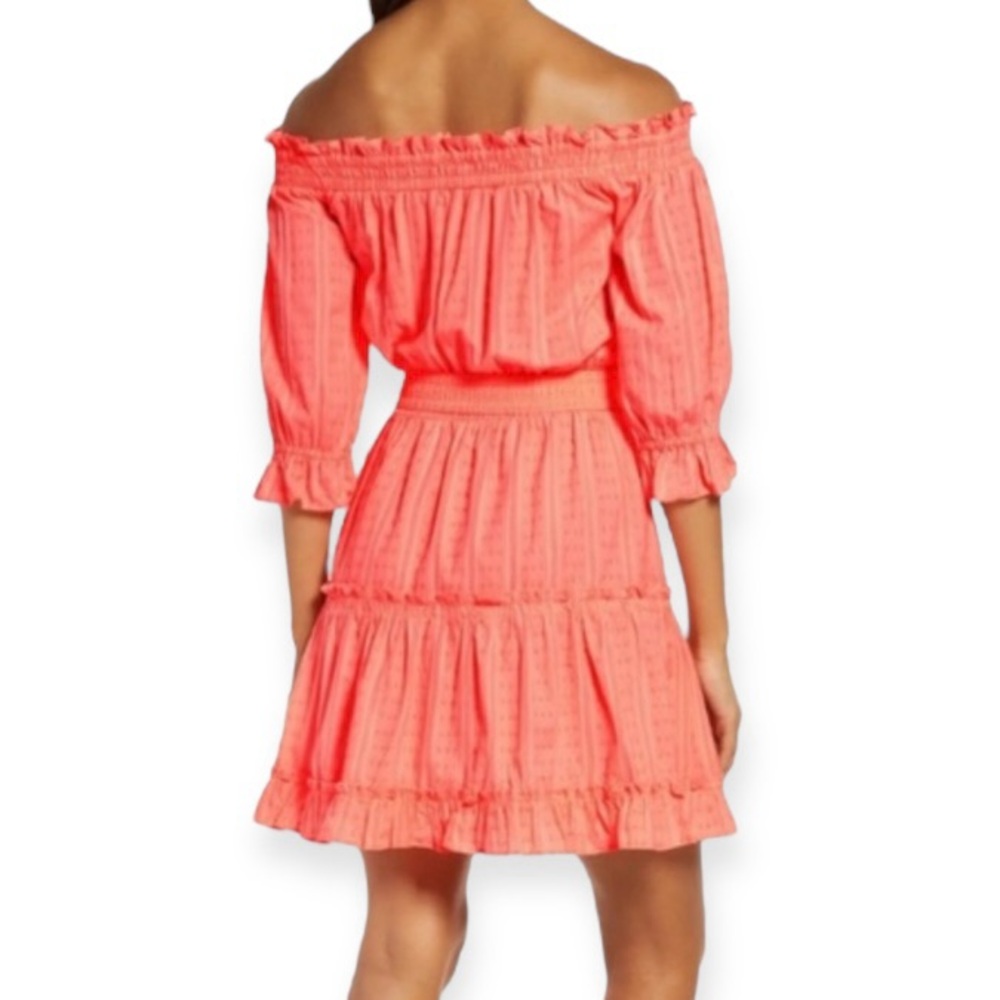 LILLY PULITZER Louisa Dress Papaya Punch Off The Shoulder Belted Tiered Mini NWT - Picture 9 of 13